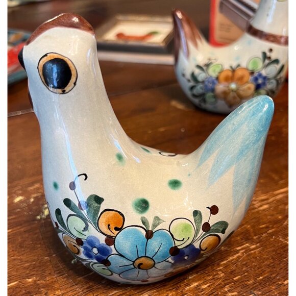 Hand-Painted Mexican Ceramic Bird Figurines Set Of 2 Vintage Floral Folk Art Déc - Picture 9 of 11
